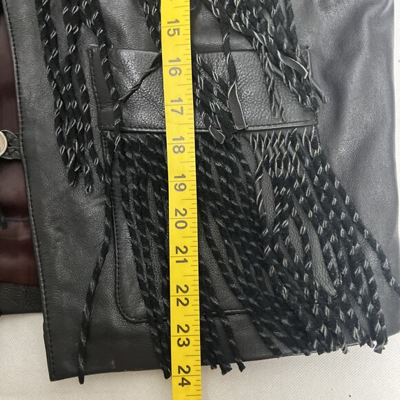 Western World by Shaf Military Black Fringe Leather Vest Top Size M - Picture 16 of 16